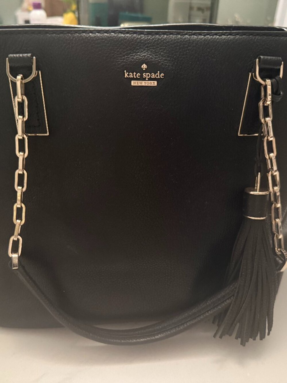 Large Kate Spade Pebbled Leather Bag with Gold Chain Handles